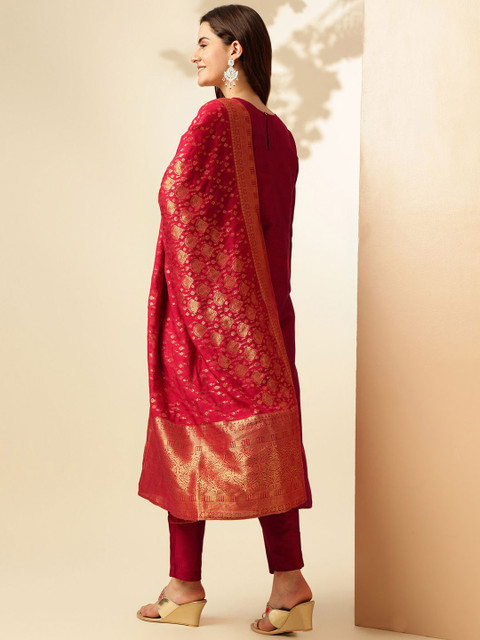 Anouk Floral Yoke Design Regular Thread Work Straight Kurta With Trousers & Dupatta - Image 6