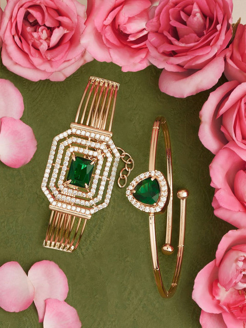 Zaveri Pearls Set Of 2 Rose Gold-Plated Dazzling Cubic Zirconia Kada Bracelets