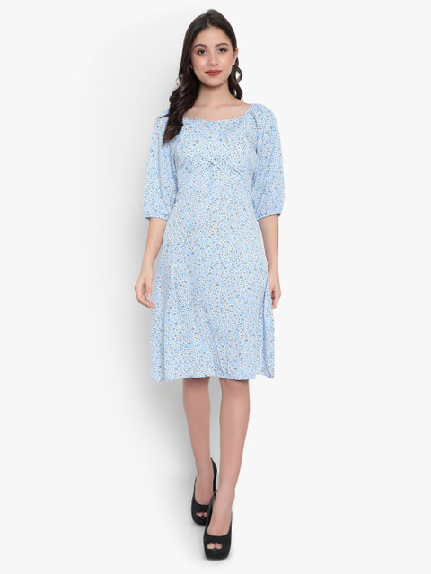 Indietoga Women Floral A-Line Smocked Midi Dress