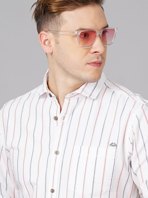 British Club Men Smart Slim Fit Opaque Striped Casual Shirt