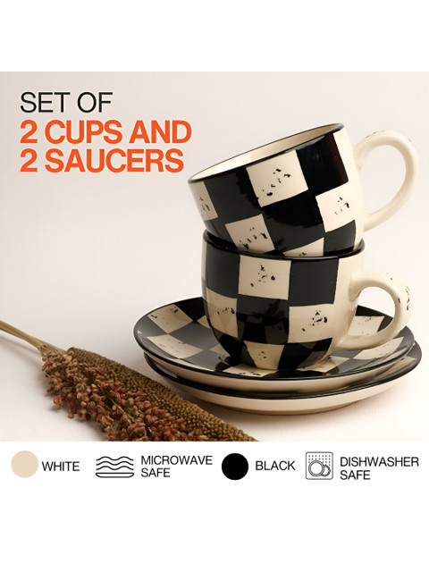 BlackCarrot Black & Beige 2 Pieces Printed Ceramic Glossy Cup & Saucer Set 200 ml - Image 5