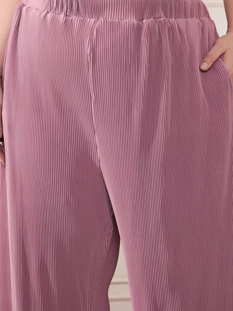 CURVE BY KASSUALLY Plus Size Self Design Pleated Shirt Shirt With Trouser - Image 3