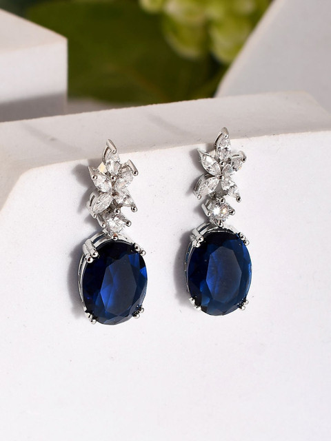 Voylla Silver Plated American Diamond Contemporary Drop Earrings