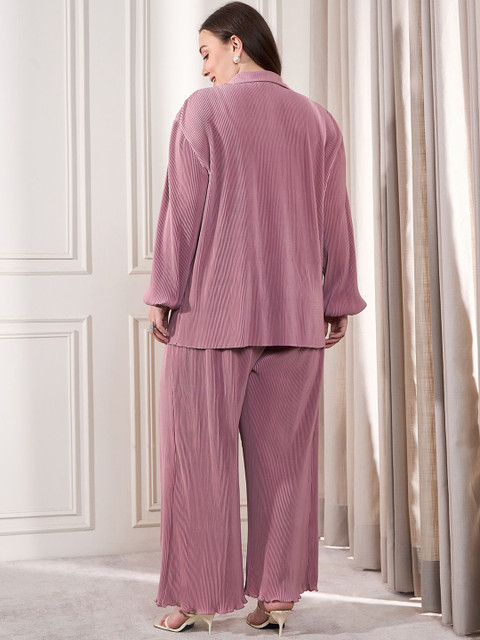 CURVE BY KASSUALLY Plus Size Self Design Pleated Shirt Shirt With Trouser - Image 5