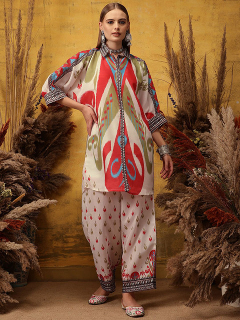 indo street Printed Shirt Collar Tunic With Palazzo