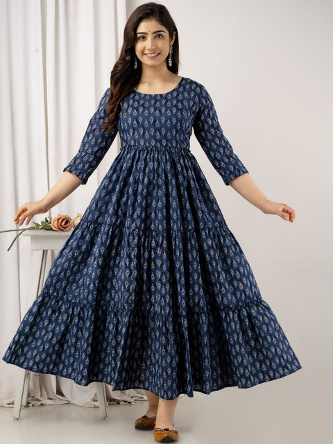 VARICOS Ethnic Motifs Printed Fit & Flare Tiered Cotton Maternity Maxi Dress