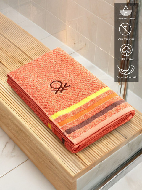 United Colors of Benetton Rainbow Peach-Coloured 3 Piece Striped 450 GSM Cotton Towel Set - Image 4