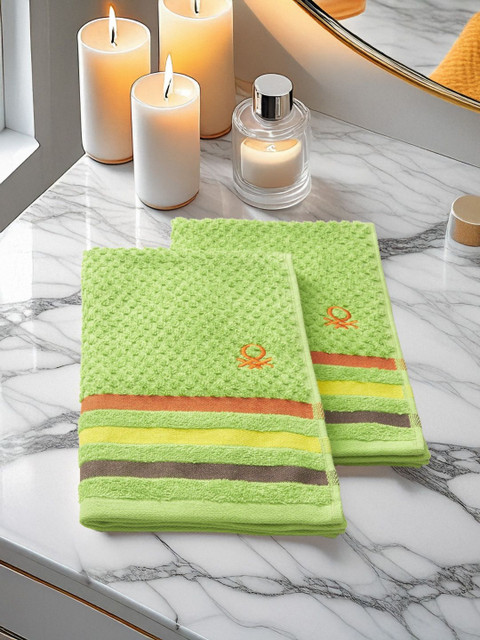 United Colors of Benetton Rainbow Green 3 Piece Striped 450 GSM Pure Cotton Towel Set - Image 2