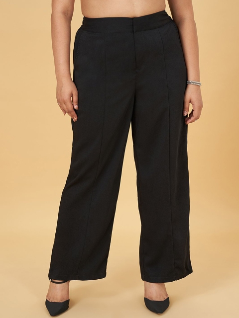 Honey Curvytude by Pantaloons Women High-Rise Flared Formal Trousers
