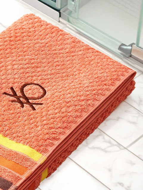United Colors of Benetton Rainbow Peach-Coloured 3 Piece Striped 450 GSM Cotton Towel Set - Image 5