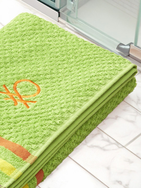 United Colors of Benetton Rainbow Green 3 Piece Striped 450 GSM Pure Cotton Towel Set - Image 5