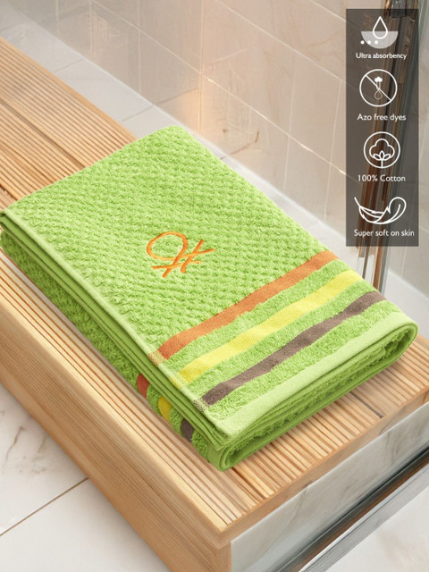 United Colors of Benetton Rainbow Green 3 Piece Striped 450 GSM Pure Cotton Towel Set - Image 3
