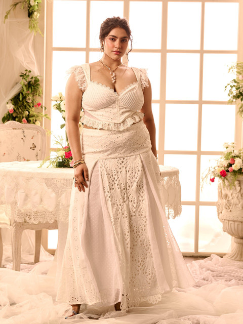 Lea Clothing Co. Plus Size Self-Design Sweetheart Neck Corset Top With Skirt