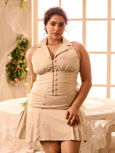 Lea Clothing Co. Plus Size Shirt Collared Top With Pleated Skirt