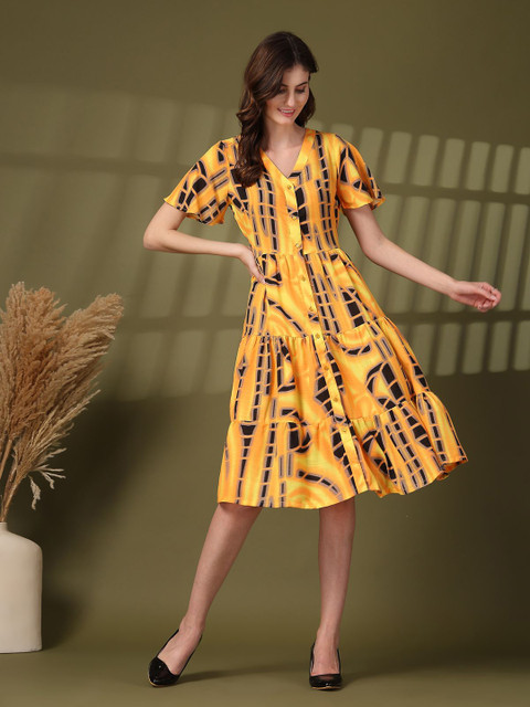 plusS Tie and Dye Print Fit & Flare Dress