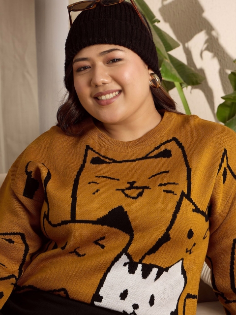Berrylush Curve Women Graphic Printed Round Neck Long Sleeves Pullover Sweater - Image 2
