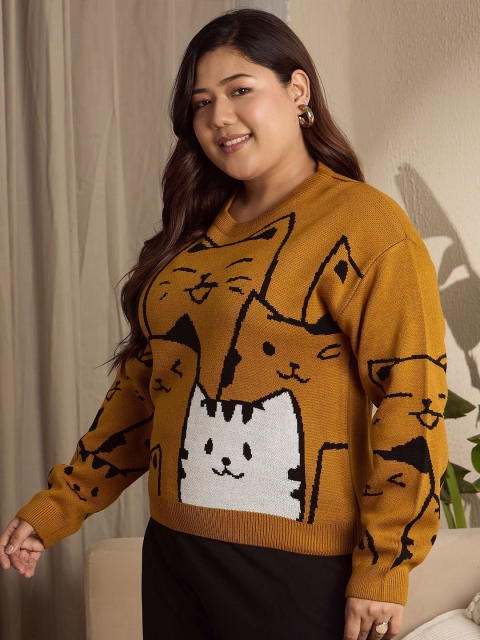 Berrylush Curve Women Graphic Printed Round Neck Long Sleeves Pullover Sweater - Image 3
