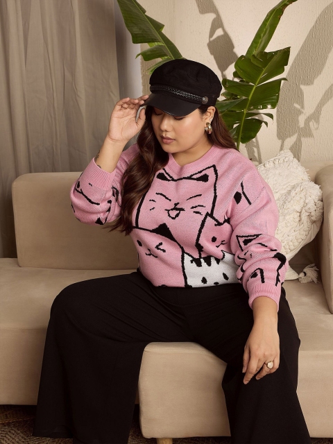 Berrylush Curve Women Graphic Printed Plus Size Pullover - Image 6