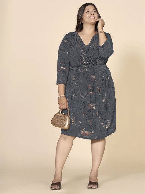 Curvy Lane Women Plus Size Printed Cowl Neck A-Line Dress