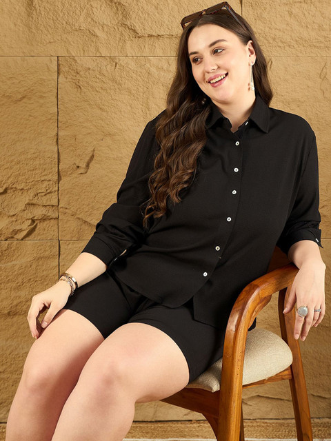 CURVE BY KASSUALLY Plus Size Long Sleeves Shirt With Shorts - Image 7