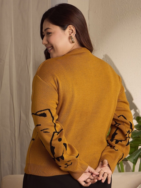 Berrylush Curve Women Graphic Printed Round Neck Long Sleeves Pullover Sweater - Image 4