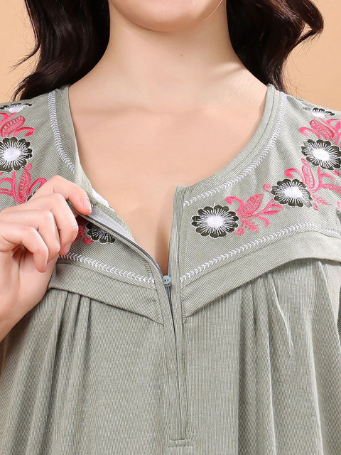 CHUI MUI Women Embroidered Maternity Maxi Nightdress - Image 2