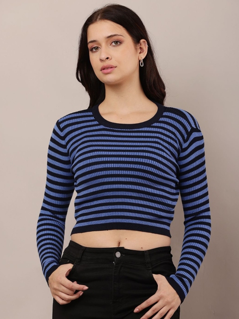 NoBarr Women Striped Cotton Crop Pullover