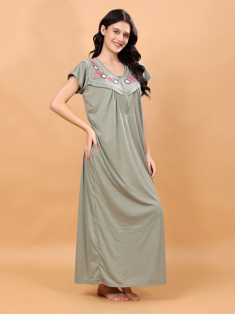 CHUI MUI Women Embroidered Maternity Maxi Nightdress - Image 3