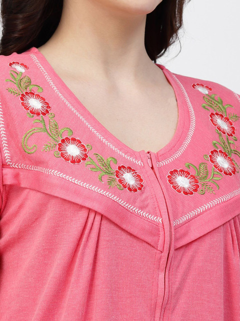 CHUI MUI Women Embroidered Maternity Maxi Nightdress - Image 2