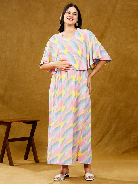 True Shape Tie and Dye Print Layered Maternity Midi Dress