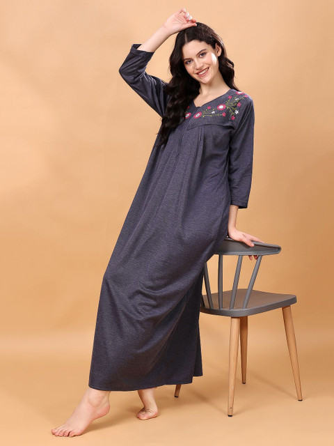 CHUI MUI Women Embroidered Maternity Maxi Nightdress