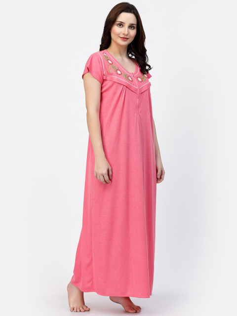 CHUI MUI Women Embroidered Maternity Maxi Nightdress - Image 3