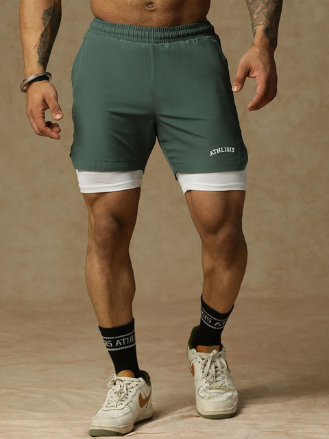 ATHLISIS Men Colourblocked Slim Fit Training or Gym Sports Shorts with e-Dry Technology Technology