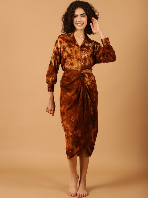 Blissence Women Printed Shirt with Sarong Swimwear Cover-up Set