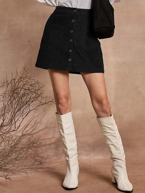 SASSAFRAS Women Self Designed Pure Cotton A-Line Mini Skirt