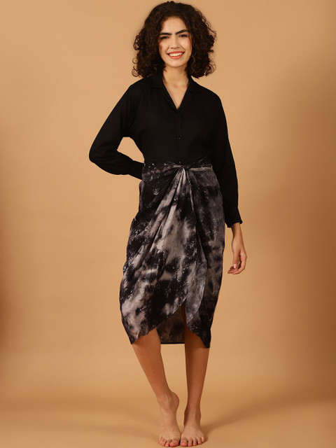 Blissence Women Printed Shirt with Sarong Swimwear Cover-up Set