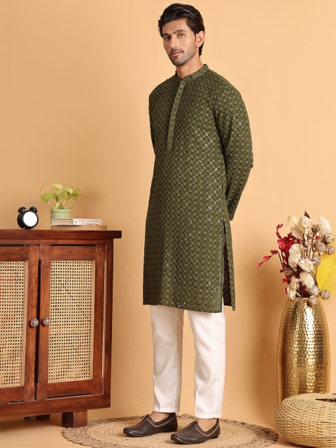 Jompers Men Ethnic Motifs Embroidered Regular Sequinned Kurta with Pyjamas