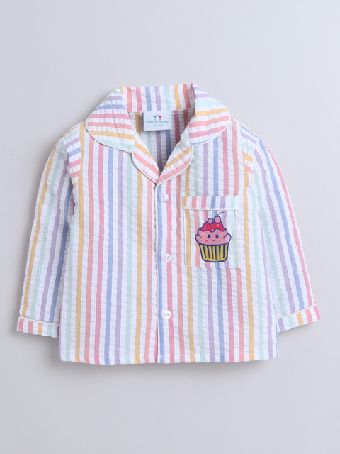Knitting Doodles Unisex Kids Striped Pure cotton Night suit - Image 2