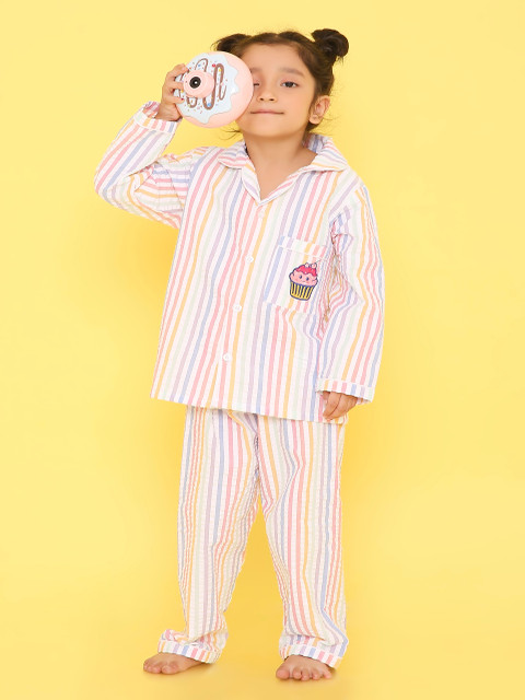 Knitting Doodles Unisex Kids Striped Pure cotton Night suit - Image 6