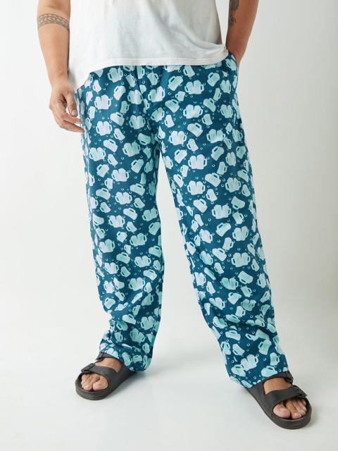 Bewakoof Plus Men Plus Size Printed Pure Cotton Lounge Pants