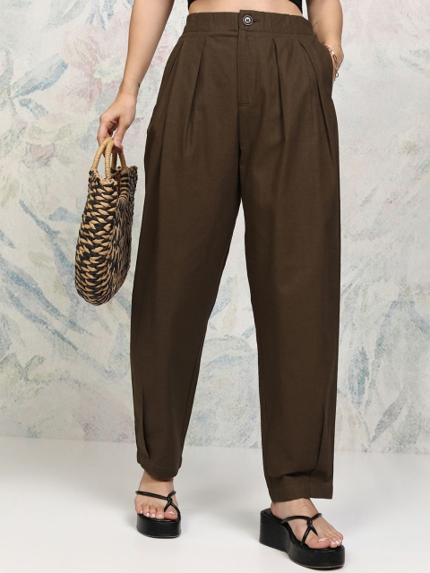 CHIC BY TOKYO TALKIES Women Cotton Pleated Trousers