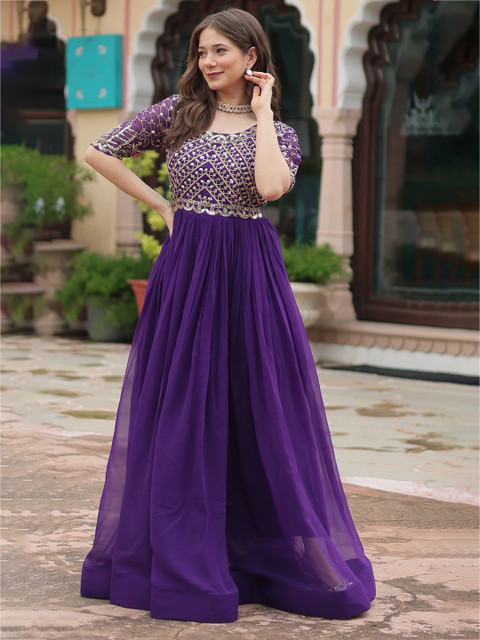 KALINI Women Embellished Embroidered Fit and Flare Maxi Dress