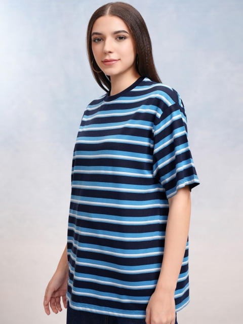 Tokyo Talkies Women Striped Drop-Shoulder Sleeves T-shirt