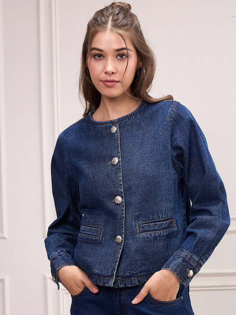 SASSAFRAS Women Crop Denim Jacket