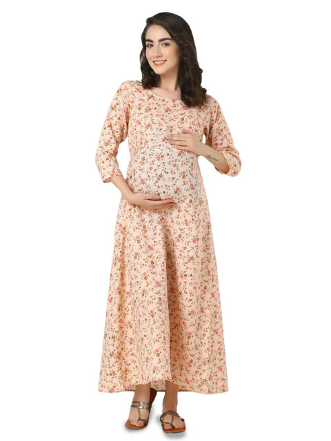 Zuvino Women Floral Printed Maternity A-Line Maxi Dress