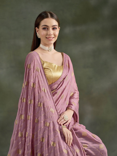 Sangria Ethnic Motifs Printed Embellished Saree With Blouse