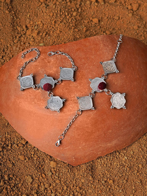 TEEJH Silver-Plated Artificial Stones Anklet