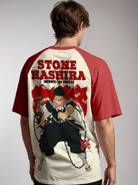 Crazymonk Men Printed Drop-Shoulder Sleeves Applique T-shirt