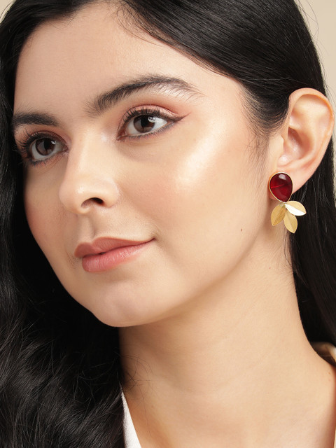 Anouk Gold-Plated Beaded Teardrop Shaped Drop Earrings