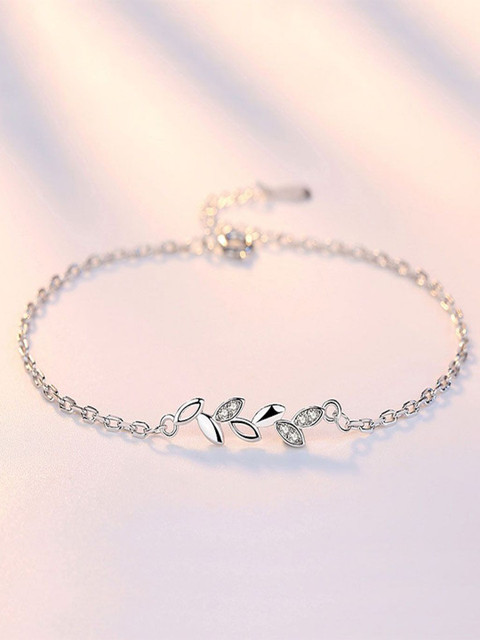 Nilu's Collection Women Cubic Zirconia Silver-Plated Charm Bracelet